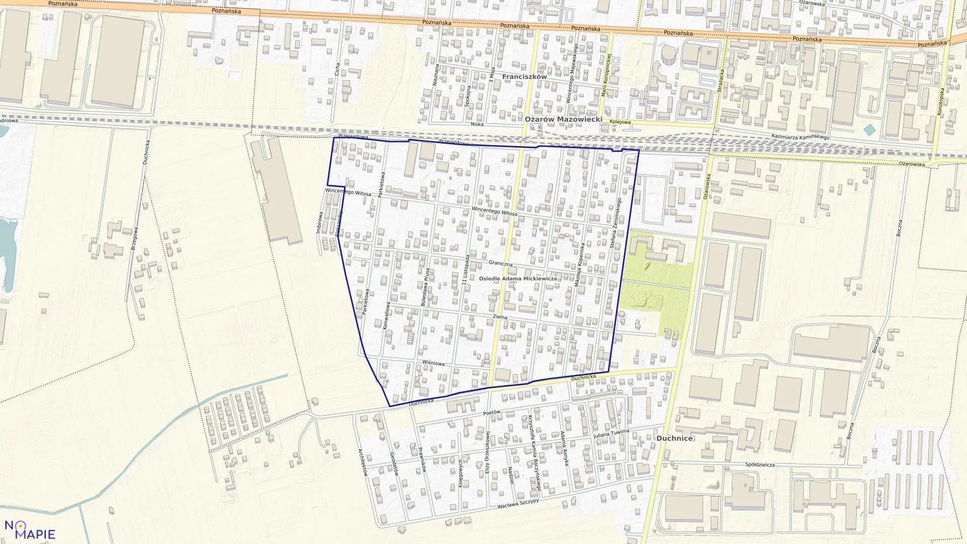 Mapa obrębu 0010 w gminie Ożarów Mazowiecki