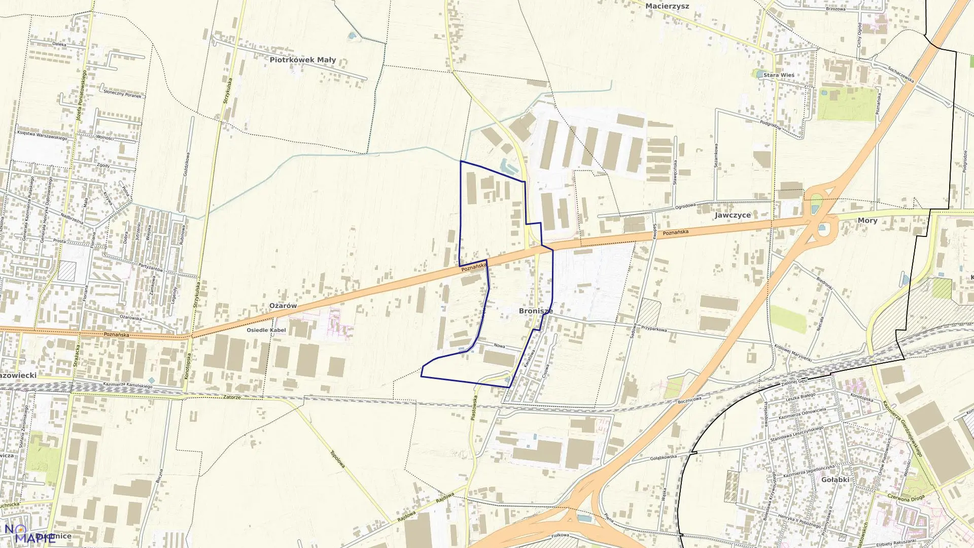 Mapa obrębu BRONISZE w gminie Ożarów Mazowiecki