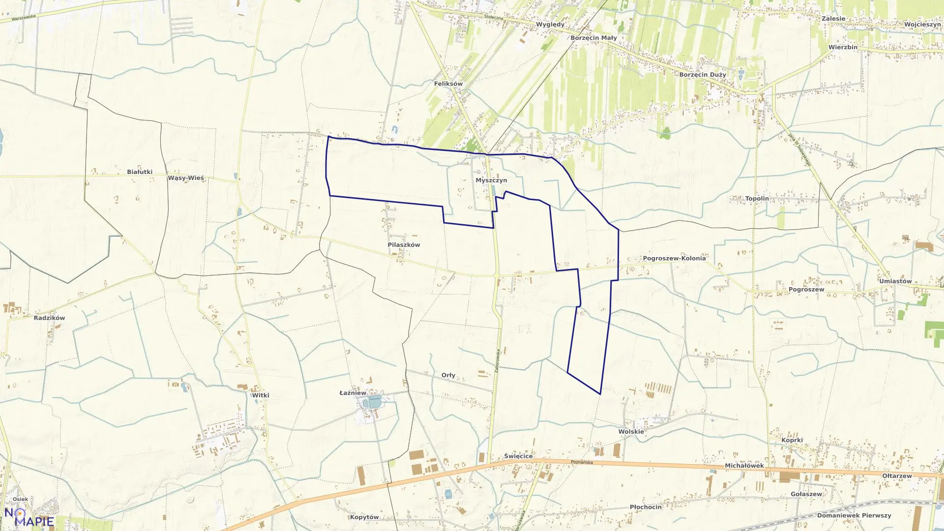 Mapa obrębu MYSZCZYN w gminie Ożarów Mazowiecki