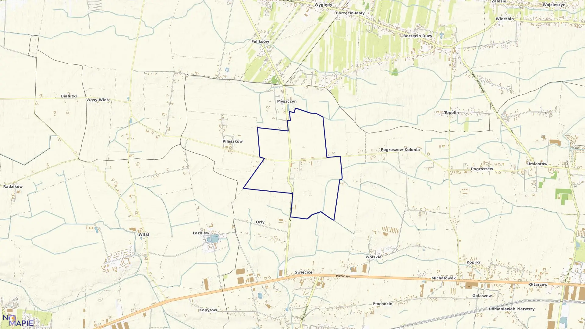 Mapa obrębu PGR PILASZKÓW w gminie Ożarów Mazowiecki