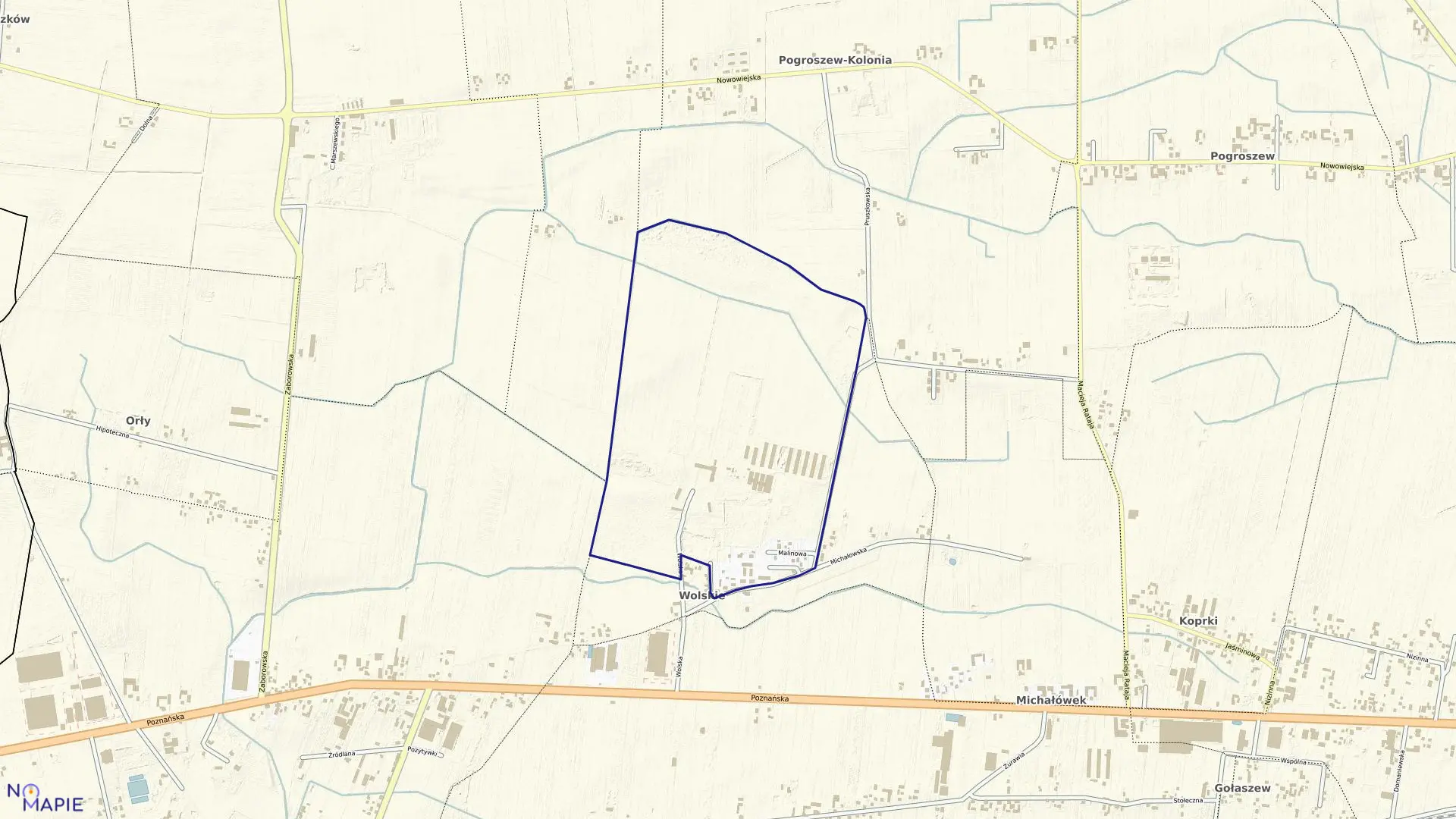 Mapa obrębu PGR WOLSKIE w gminie Ożarów Mazowiecki