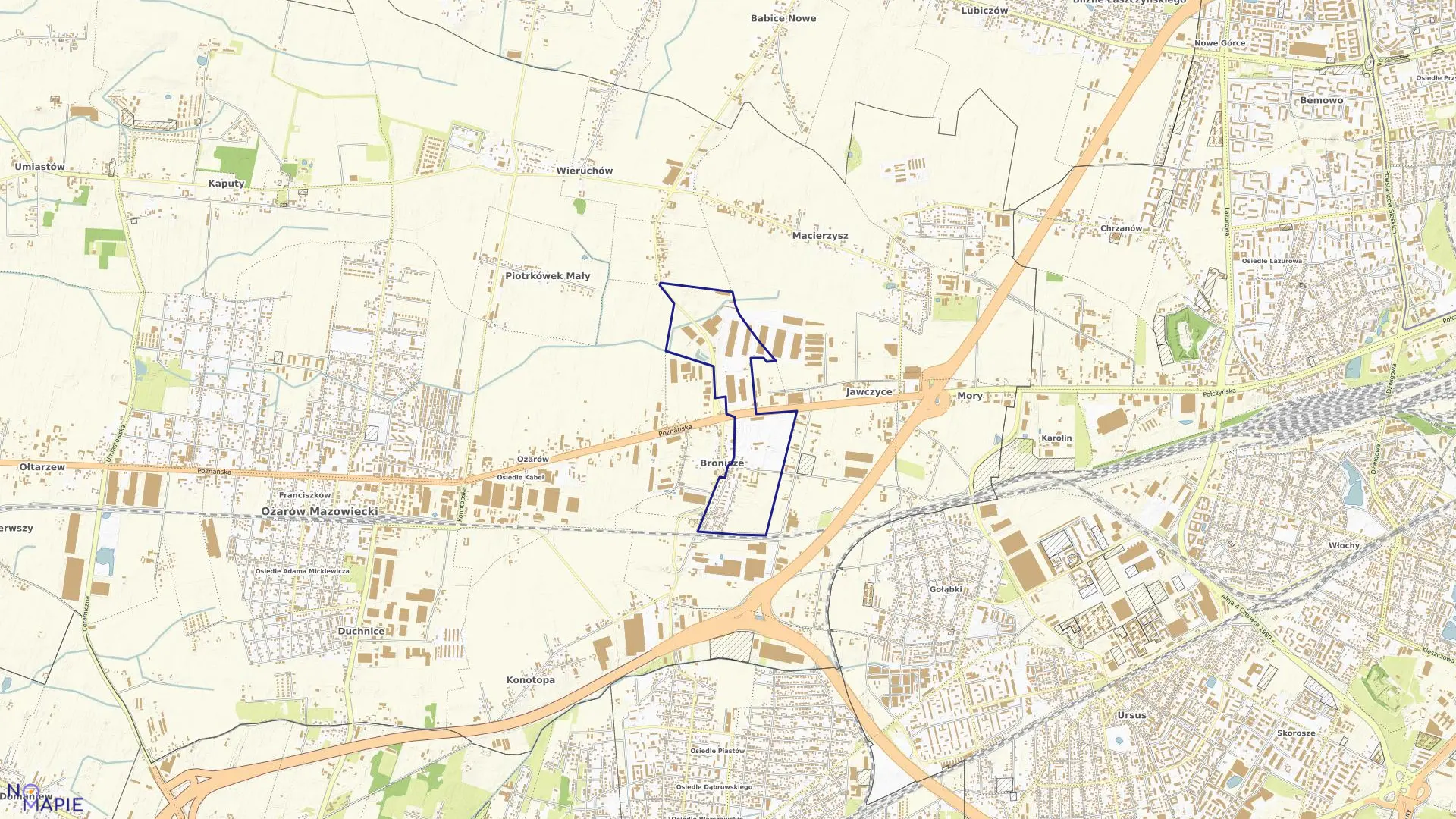 Mapa obrębu SHRO BRONISZE w gminie Ożarów Mazowiecki