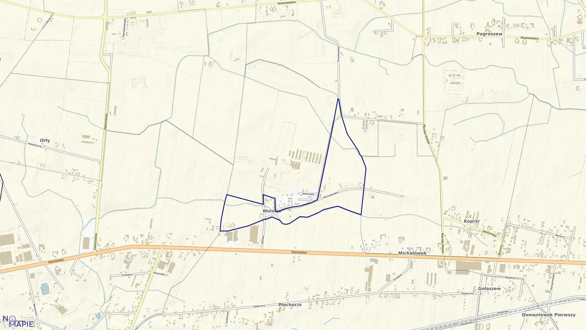 Mapa obrębu WOLSKIE w gminie Ożarów Mazowiecki